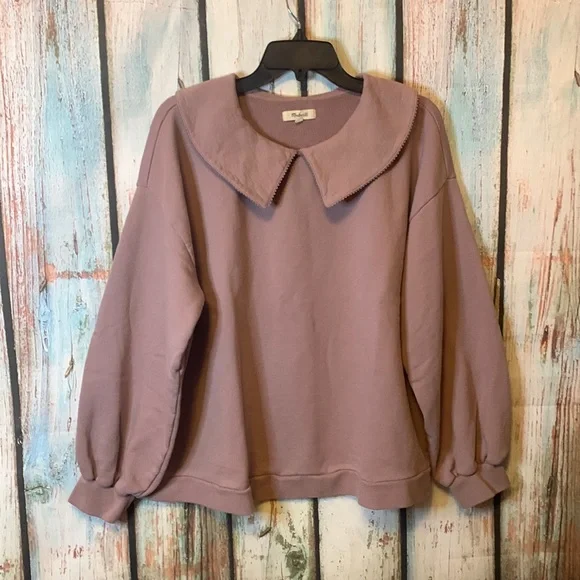 🚫SOLD🚫Madewell Dusty Plum Sweatshirt with Over-sized Peter Pan Collar Size XL - Picture 2 of 6